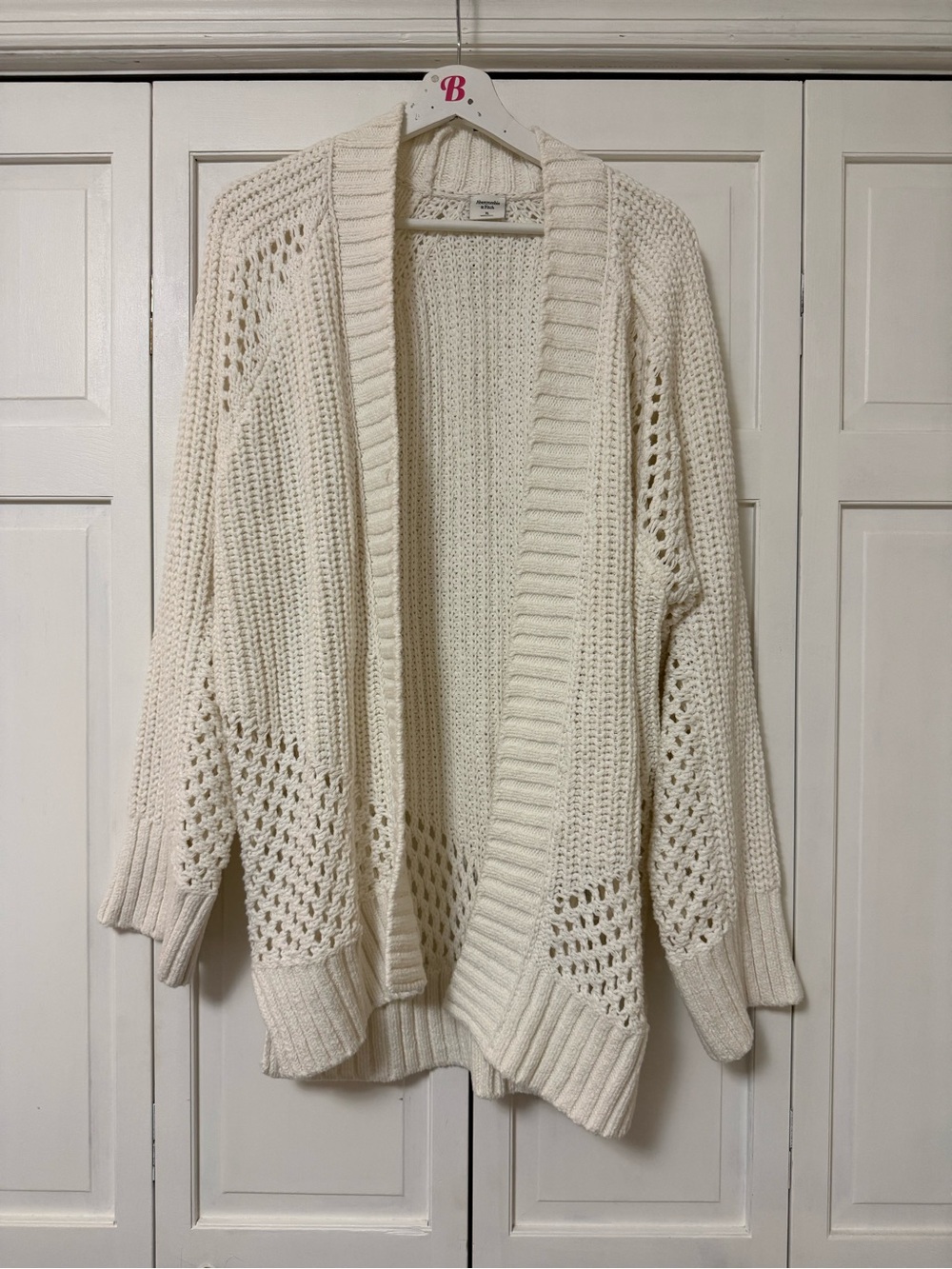 Abercrombie & Fitch Cozy Open-Front Cream Knit Cardigan Sweater Size XL Boho